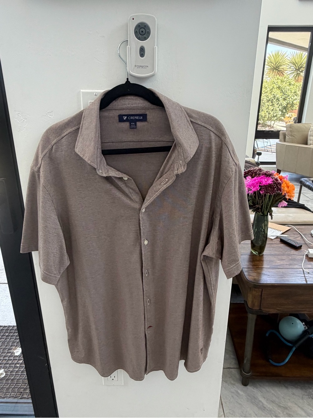 Cremieux Men's Taupe Button-Up Polo Shirt